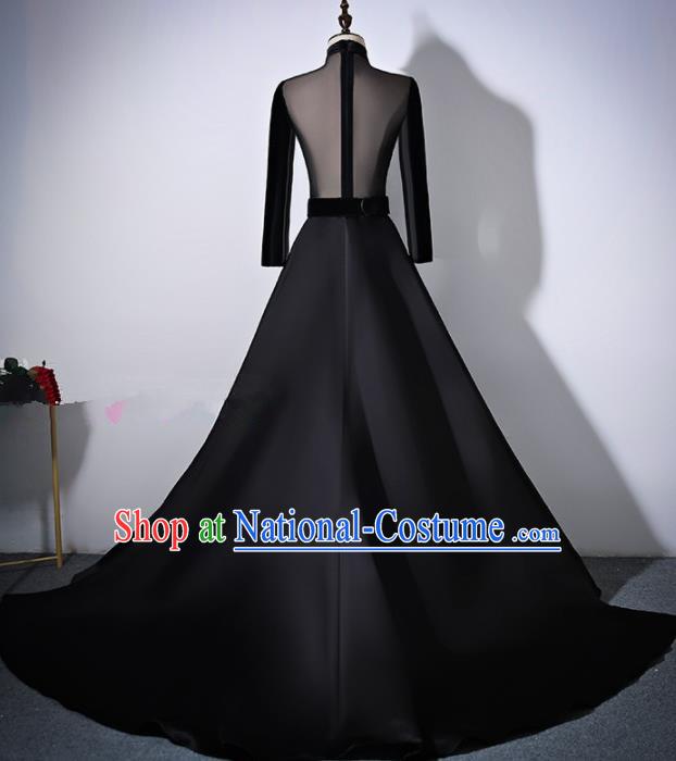 Professional Compere Costume Black Trailing Full Dress Modern Dance Princess Wedding Costume for Women