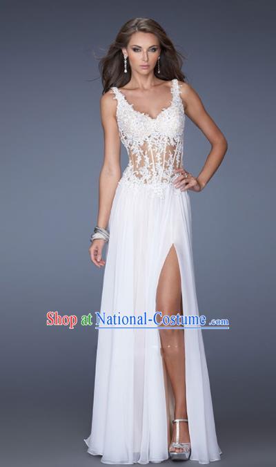 Professional Embroidered Lace White Wedding Dress Princess Full Dress Modern Dance Costume for Women