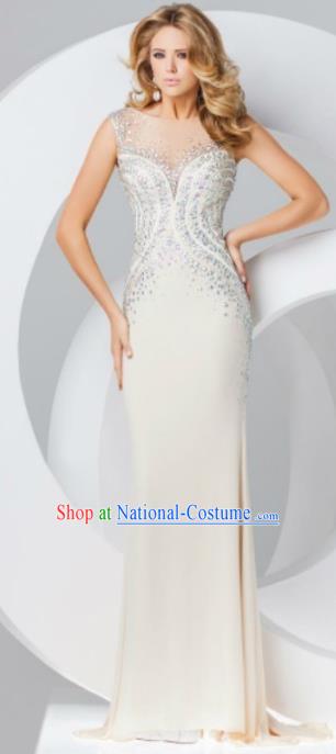 Top Grade Catwalks Diamante White Evening Dress Compere Modern Fancywork Costume for Women