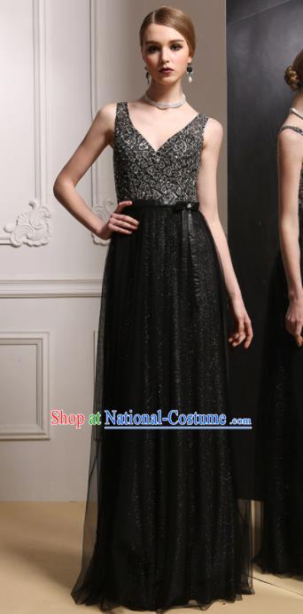 Top Grade Catwalks Black Veil Evening Dress Compere Modern Fancywork Costume for Women