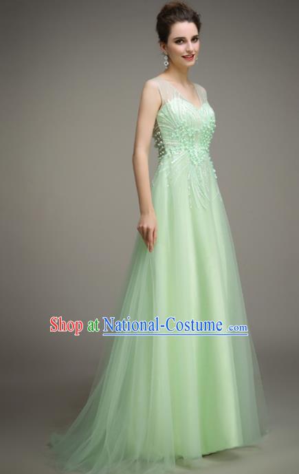 Top Grade Catwalks Green Veil Evening Dress Compere Modern Fancywork Costume for Women