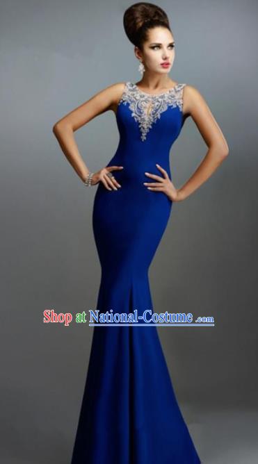 Top Grade Catwalks Royal Blue Evening Dress Compere Modern Fancywork Costume for Women