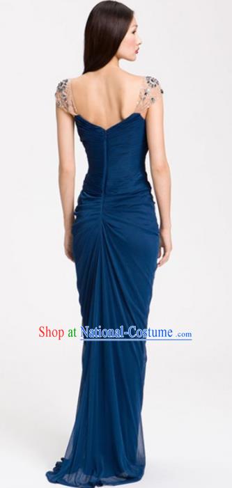 Top Grade Catwalks Peacock Blue Evening Dress Compere Modern Fancywork Costume for Women