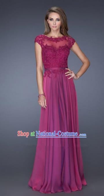 Top Grade Catwalks Purple Lace Evening Dress Compere Modern Fancywork Costume for Women