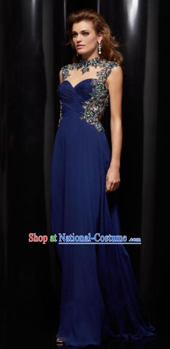 Top Grade Catwalks Deep Blue Evening Dress Compere Modern Fancywork Costume for Women