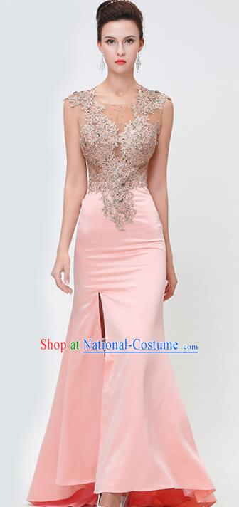 Top Grade Modern Fancywork Embroidered Pink Formal Dress Compere Catwalks Costume for Women