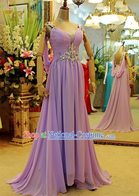 Top Grade Modern Fancywork Purple Veil Formal Dress Compere Catwalks Costume for Women