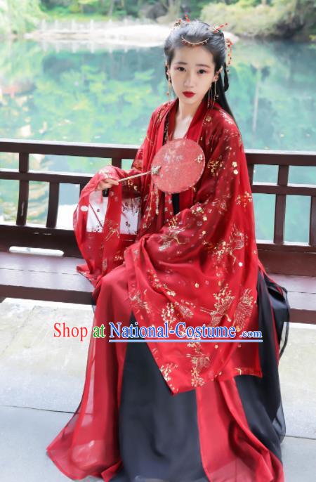 Traditional Chinese Tang Dynasty Historical Costume Ancient Princess Wedding Red Hanfu Dress for Women