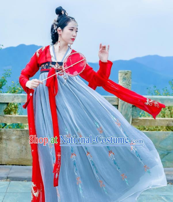 Traditional Chinese Tang Dynasty Imperial Consort Embroidered Historical Costume Ancient Peri Hanfu Dress for Women