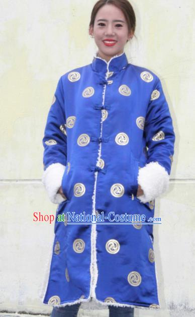 Chinese Traditional Tibetan Ethnic Royalblue Dust Coat Zang Nationality Heishui Dance Costume for Women