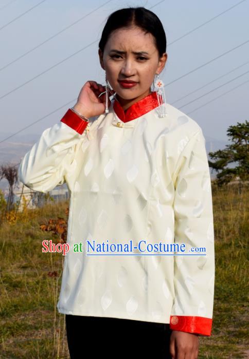 Chinese Traditional Tibetan National Ethnic White Blouse Zang Nationality Costume for Women