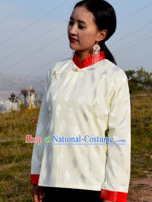 Chinese Traditional Tibetan National Ethnic White Blouse Zang Nationality Costume for Women