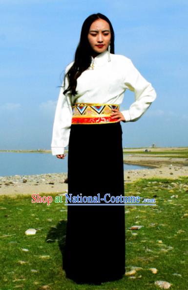 Chinese Traditional Tibetan National Ethnic Black Skirt Zang Nationality Costume for Women