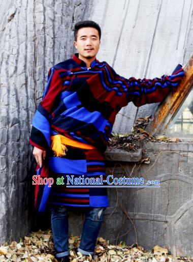 Chinese Traditional National Tibetan Robe Zang Nationality Ethnic Folk Dance Costume for Men