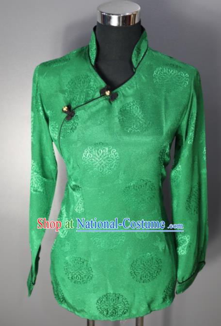 Chinese Traditional National Ethnic Tibetan Green Blouse Zang Nationality Folk Dance Costume for Women