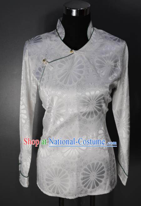 Chinese Traditional National Ethnic Tibetan White Blouse Zang Nationality Folk Dance Costume for Women