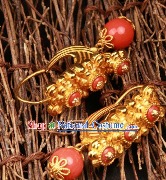 Chinese Traditional Tibetan Ethnic Jewelry Accessories Zang Nationality Red Beads Earrings for Women