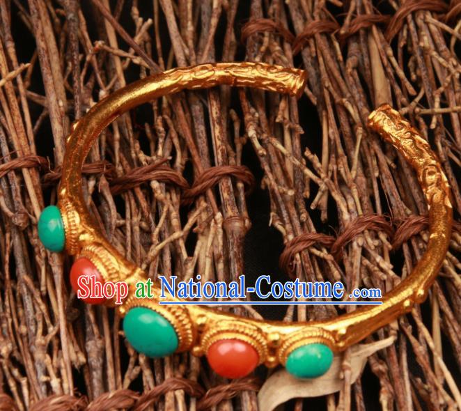 Chinese Traditional Tibetan Ethnic Accessories Bangle Zang Nationality Kallaite Bracelet for Women