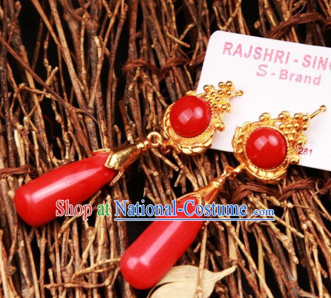 Chinese Traditional Tibetan Ethnic Ear Accessories Zang Nationality National Red Earrings for Women