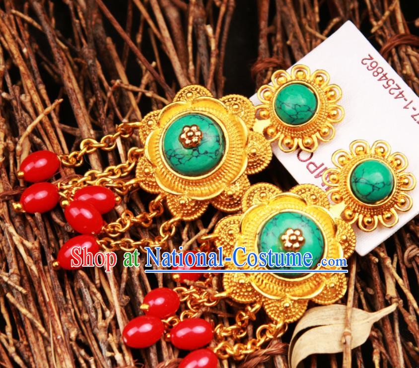 Chinese Traditional Tibetan Ethnic Red Breads Tassel Ear Accessories Zang Nationality National Earrings for Women