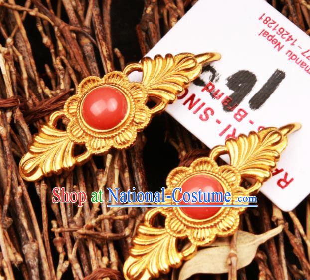 Chinese Traditional Ethnic Tibetan Ear Accessories Zang Nationality National Red Earrings for Women