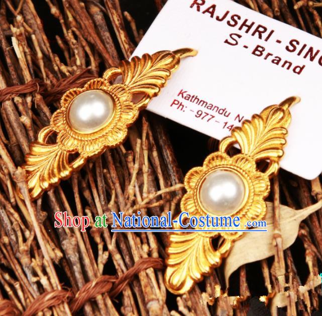 Chinese Traditional Ethnic Tibetan Ear Accessories Zang Nationality National White Pearl Earrings for Women