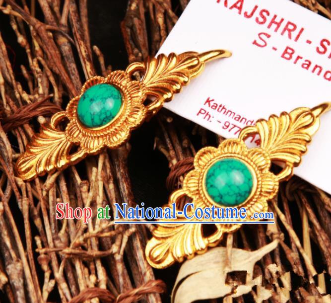 Chinese Traditional Ethnic Tibetan Ear Accessories Zang Nationality National Green Earrings for Women