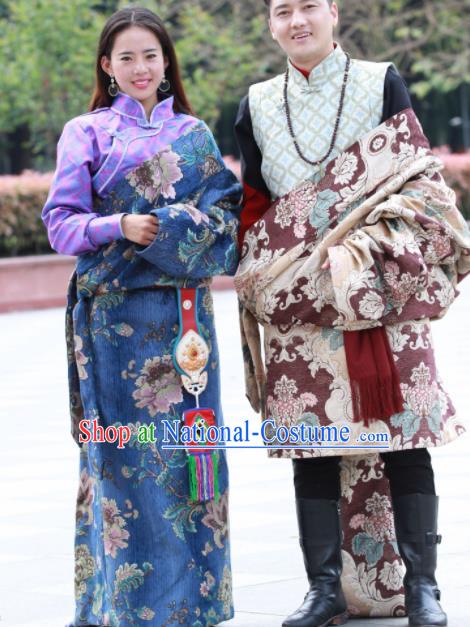 Chinese Traditional Tibetan Bride and Bridegroom Clothing Zang Nationality Heishui Dance Ethnic Costumes for Women for Men