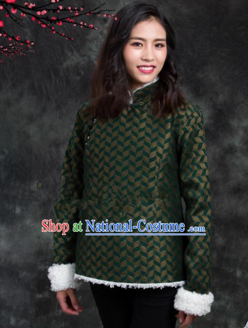 Chinese Traditional Ethnic Female Green Tibetan Jacket Zang Nationality Heishui Dance Costume for Women