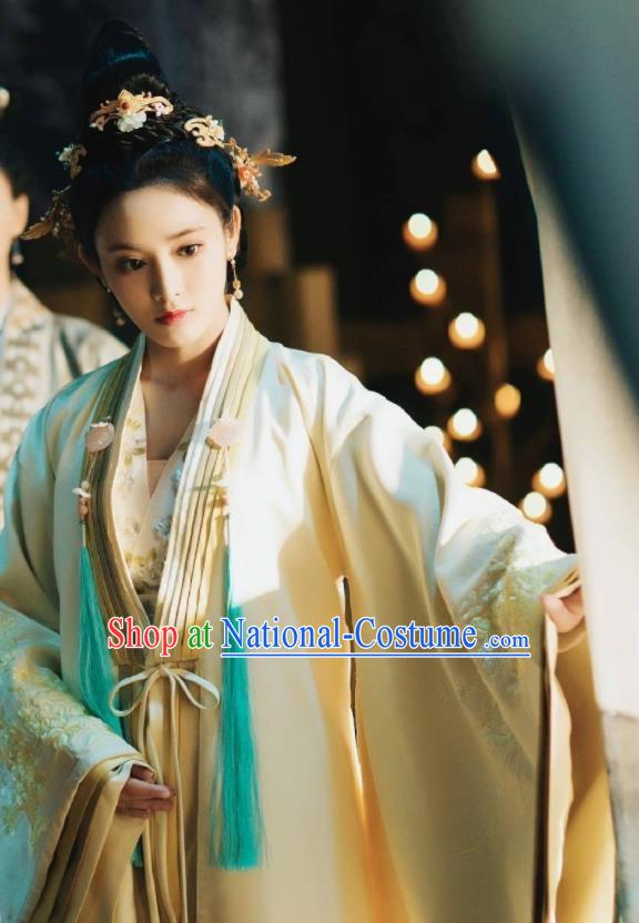 Chinese Ancient Drama Imperial Consort Embroidered Replica Costume Tang Dynasty Palace Lady Hanfu Dress and Headpiece for Women