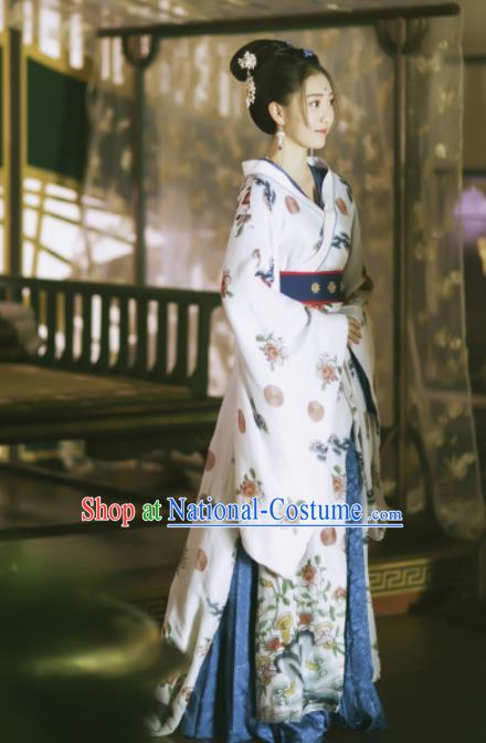 Chinese Ancient Drama Princess Consort Embroidered Replica Costume Tang Dynasty Palace Hanfu Dress and Headpiece for Women