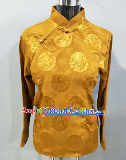 Traditional Chinese National Ethnic Tibetan Bronze Blouse Zang Nationality Folk Dance Costume for Women