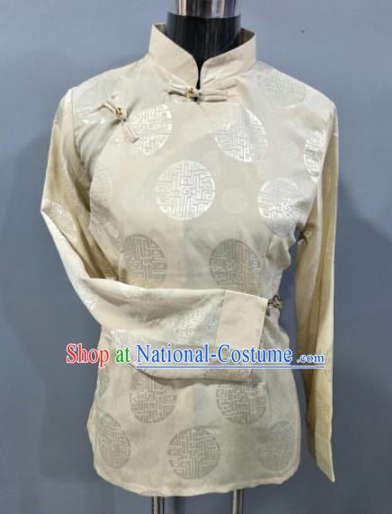 Traditional Chinese National Ethnic Tibetan Beige Blouse Zang Nationality Folk Dance Costume for Women