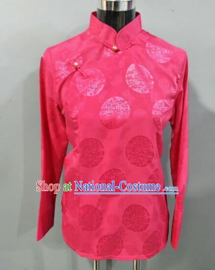 Traditional Chinese National Ethnic Tibetan Rosy Blouse Zang Nationality Folk Dance Costume for Women