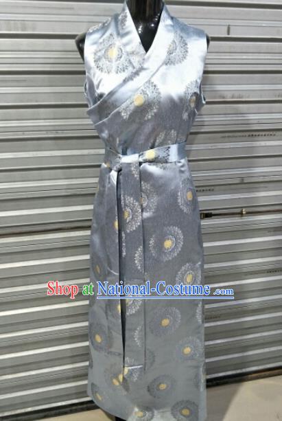 Traditional Chinese National Tibetan Ethnic Grey Brocade Dress Zang Nationality Folk Dance Costume for Women