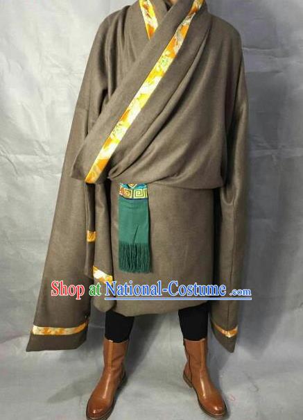 Traditional Chinese National Ethnic Tibetan Robe Zang Nationality Folk Dance Costumes for Men