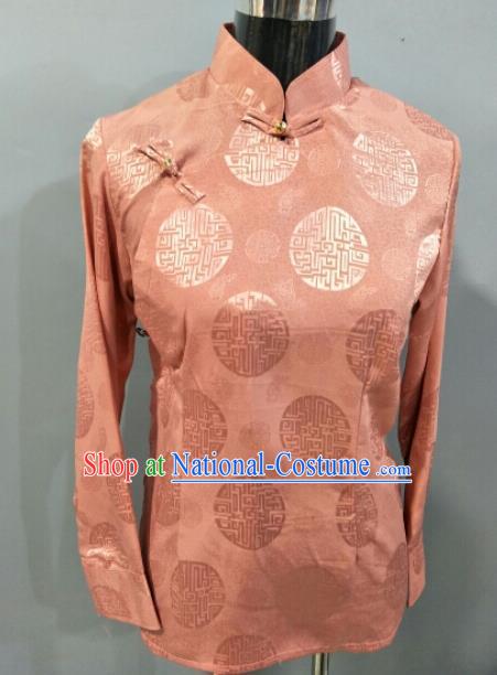 Traditional Chinese National Ethnic Tibetan Pink Blouse Zang Nationality Folk Dance Costume for Women