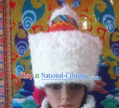 Chinese Traditional Ethnic Tibetan Lamb Wool Hat Zang Nationality Princess National Hat for Women