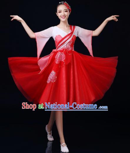 Traditional Chinese Spring Festival Gala Dance Red Dress Chorus Modern Dance Costume for Women