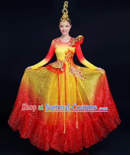 Traditional Chinese Spring Festival Gala Dance Red Dress Chorus Modern Dance Costume for Women