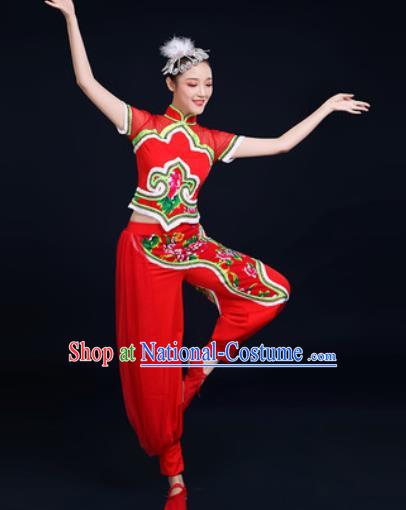 Traditional Chinese Folk Dance Clothing Yangko Dance Fan Dance Red Costume for Women