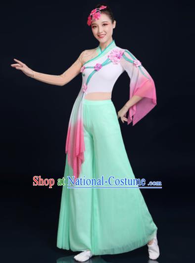 Traditional Chinese Folk Dance Green Veil Clothing Yangko Dance Fan Dance Costume for Women