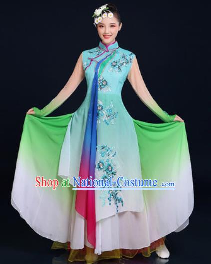 Traditional Chinese Classical Dance Green Dress Umbrella Dance Stage Performance Fan Dance Costume for Women