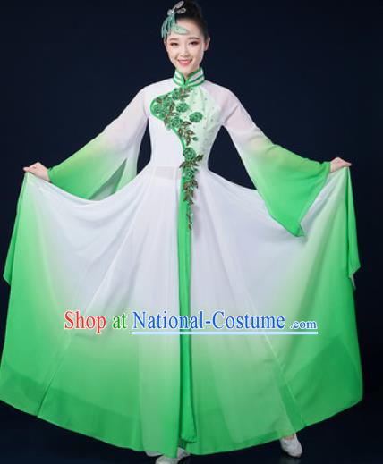 Chinese Traditional Classical Dance Green Dress Umbrella Dance Stage Performance Costume for Women