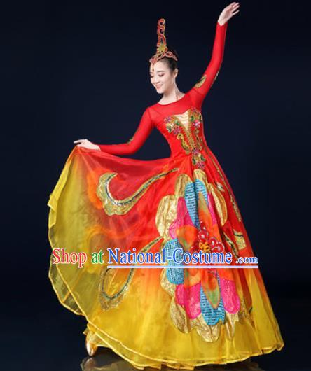 Traditional Chinese Spring Festival Gala Opening Dance Red Dress Chorus Modern Dance Costume for Women