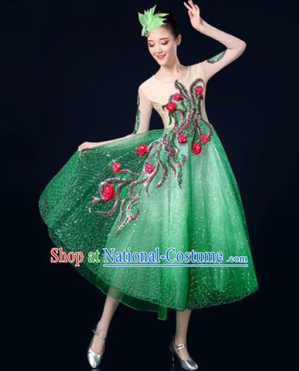 Traditional Chinese Spring Festival Gala Opening Dance Green Veil Dress Chorus Modern Dance Costume for Women