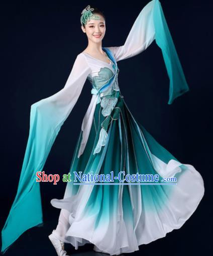 Chinese Traditional Classical Dance Water Sleeve Green Dress Umbrella Dance Stage Performance Costume for Women