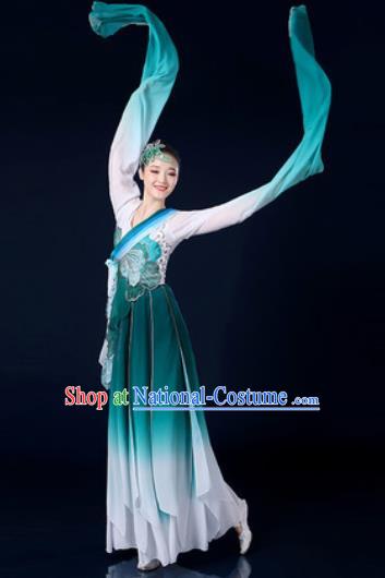 Chinese Traditional Classical Dance Water Sleeve Green Dress Umbrella Dance Stage Performance Costume for Women