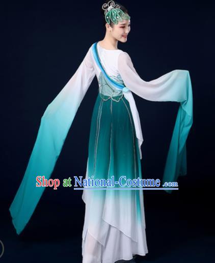 Chinese Traditional Classical Dance Water Sleeve Green Dress Umbrella Dance Stage Performance Costume for Women