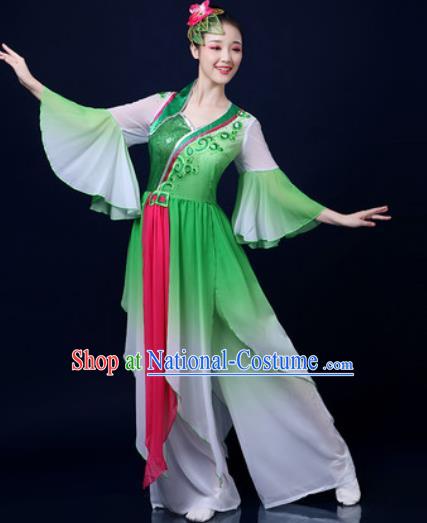 Traditional Chinese Classical Dance Green Veil Dress Umbrella Dance Stage Performance Fan Dance Costume for Women